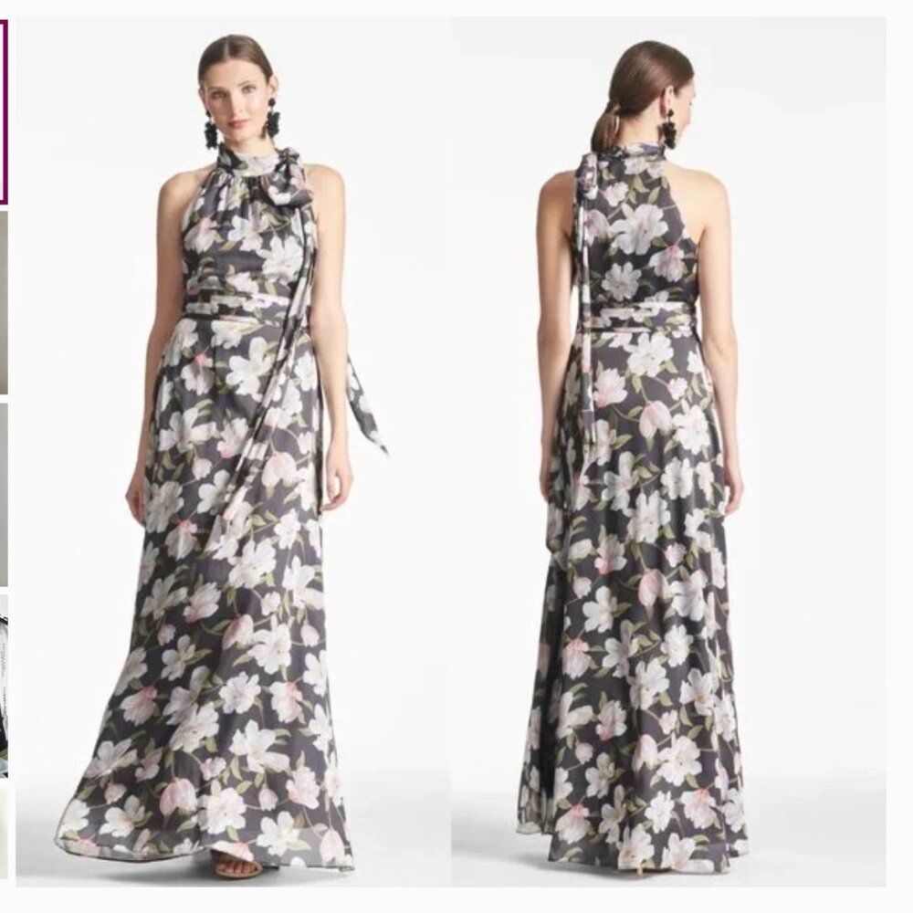 Sachin & Babi Black Ebony Garden Kayla Halter Gown - Floral - Size 0 NWT